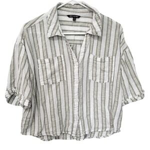 Unique Spectrum Striped Button Down Shirt Womens XL Green Gold Cotton Gauze Top